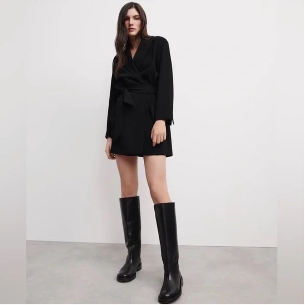 ZARA Single Breasted Belted Blazer Dress Size Large